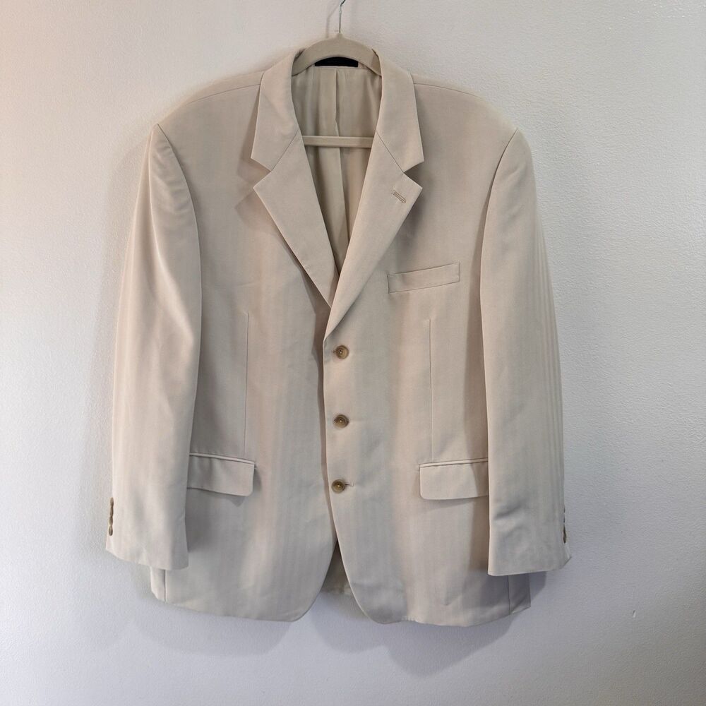 Chaps Blazer Jacket Mens 46R Beige Tan Stripe Preppy Classic Old Money